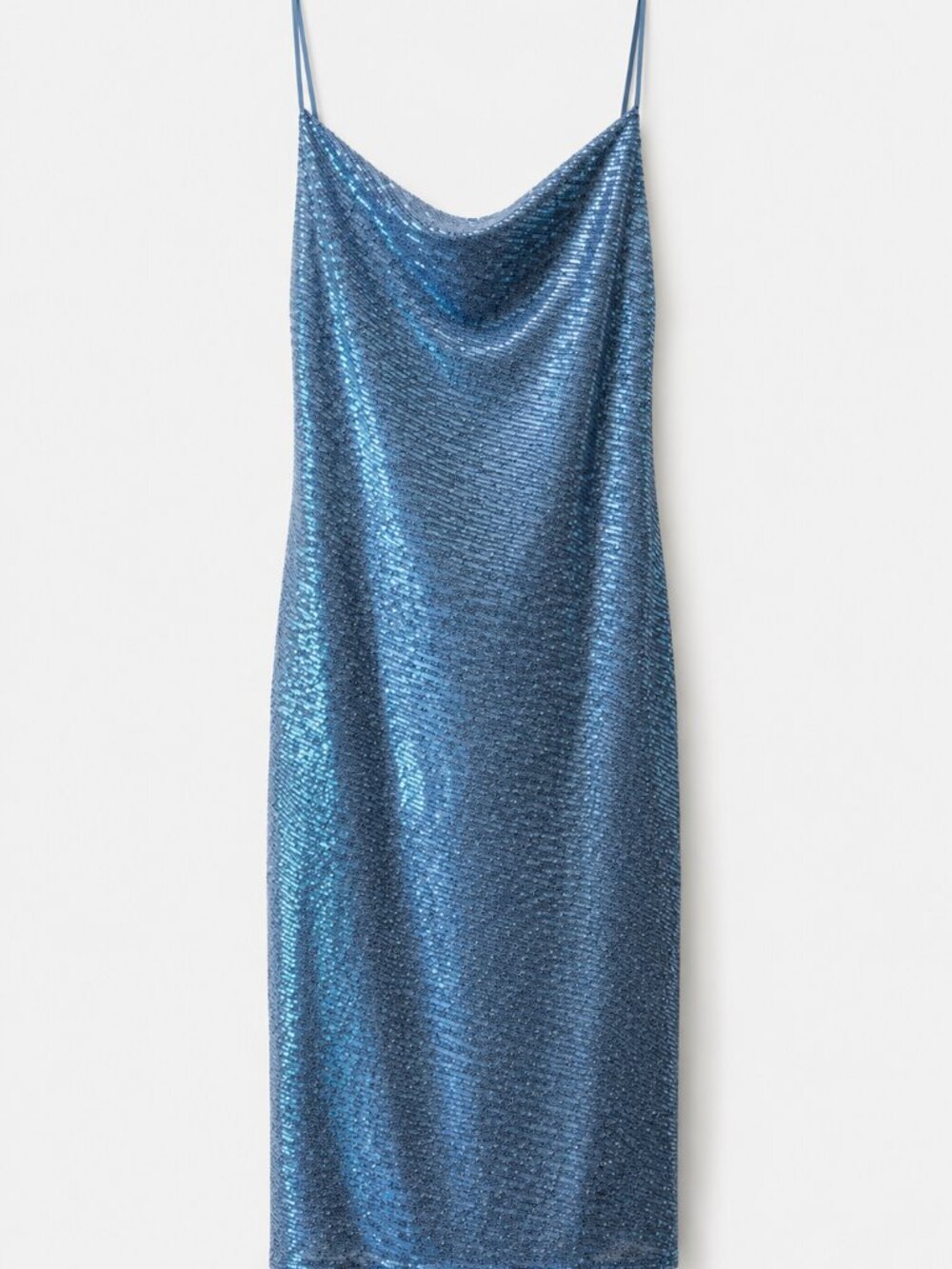 Blue Sequin Cowl Neck Bodycon Midi Dress Cocktail Party Wedding Guest Small